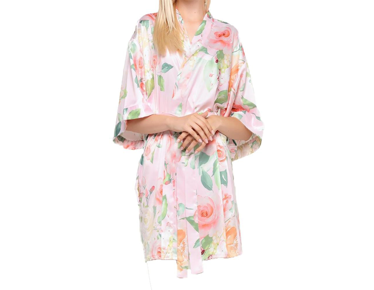 Carmen Floral Satin Kimono Short Robe